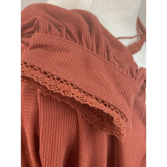 Free People Top Womens Size L Brown Boho Flowy Romantic Whimsical Festival Beach - Picture 8 of 10